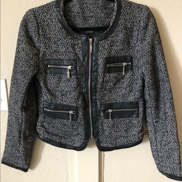 Tweed jacket with faux leather trim - Picture 3 of 7